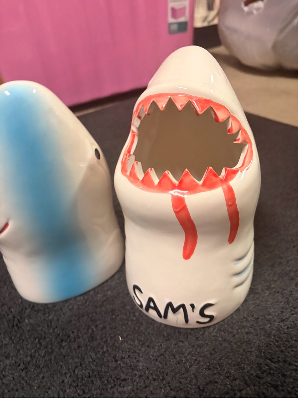 Shark Tooth Ceramic Toothbrush Holder - White with Red Accent